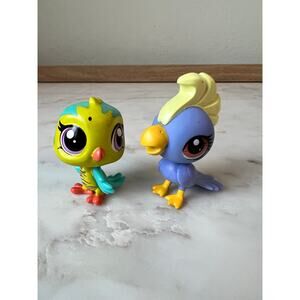 Littlest Pet Shop #3296 Cockatoo and #4014 Hugsy Lovejoy Yellow Teal Bird Toy